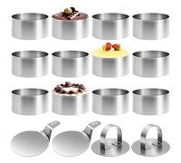 Druuzyl 12 Pièces Cercle a Patisserie Cercles De Présentation en Acier Inoxydable, 8cm Moule à Gâteau Rond DIY avec Couvercle et Base Moule à Gâteau Nourriture Cuisson Présentation Anneaux