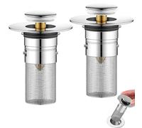 Druuzyl 2 Pièces Bouchon Lavabo Salle de Bain, Bouchon de Lavabo Universel Pop Up 34-40mm Bonde de Lavabo avec Tamis à Cheveux, Bouchon Baignoire pour Lavabo Baignoire Cuisine Bain