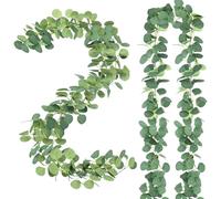 Druuzyl 2 Pièces Eucalyptus Artificiel Guirlande Fleurs 1.8m Guirlandes Artificielles d'Eucalyptus, Vignes Eucalyptus avec Une Guirlande Suspendue aux Fleurs Blanches pour Mariage Décoration de Fête