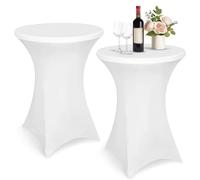 Druuzyl 2 Pièces Stretch Nappe Housse 80 x 110 cm Housse de Table Ronde Extensible, Blanc Nappe pour Table à Manger Haute pour Restaurant Bar Table Cocktail Table de Banquet de Mariage