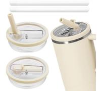 Druuzyl 2Pcs Couvercles de Remplacement 40oz pour Stanley Cup - Compatible avec Quencher H2.0 FlowState, Anti-Fuite et Anti-Poussière, Inclut 2 Pailles, Couvercle Réutilisable pour Tumbler (Beige)