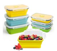 Druuzyl 3 Boîtes Bento Pliables en Silicone (1200ml) - Lunch Box Rétractable avec Couvercle - Empilable & Gain de Place - Pour Repas/Déjeuner/Aliments - Lave-vaisselle