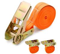 Druuzyl 3 Pièces Sangle à Cliquet Longueur 4 m Largeur 25 mm Capacité 800 kg Sangles d'Arrimage sans Crochet Sangles de Serrage, Conforme à la Moto Remorque, Quad, Camion (Orange)
