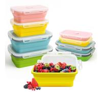 Druuzyl 4 Boîtes Bento Pliables en Silicone (800ml+1200ml) - Lunch Box Rétractable avec Couvercle - Empilable & Gain de Place - Pour Repas/Déjeuner/Aliments - Lave-vaisselle