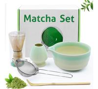 Druuzyl 5 pièces Set de bol à matcha en céramique, bol à matcha, fouet à matcha, spatule,Passoire,porte-balai à matcha pour la cérémonie du thé.Dégradé de couleurs