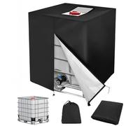Druuzyl Bâche pour cuve IBC 1000L avec fermeture à glissière - Protection anti-UV/poussière 116x100x120cm - Housse étanche pour récupérateur eau pluie - Couvercle réservoir noir renforcé
