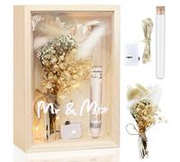 Druuzyl Cadeau de Mariage pour Jeunes Mariés Cadeau en Argent Cadre Photo avec Fleurs Séchées Lumière et Tube à Essai, Boîte à Argent pour Mariage Cadre Photo pour Accessoires de Décoration