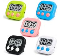 Druuzyl Chronometre Minuteur 5 Pièces Minuteur de Cuisine, Magnétique Timer Enfant avec Grand Écran LCD, Chronomètre et Alarme Digital Compte à Rebours pour Pâtisserie Cuisson Four