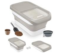 Druuzyl Conteneur à Croquettes pour Chien/Chat 5KG - Boîte de Stockage Pliable avec Cuillère et Tasse à Mesurer,Bowl pliable pour chien, Gris, Seau Hermétique pour Nourriture et Friandises Animaux