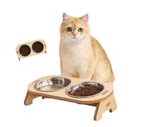 Druuzyl Gamelle surélevée pour Chat/Chien Double Bol en INOX avec Support en Bambou, Antidérapante pour Nourriture et Eau, Mangeoire et Abreuvoir Design pour Animaux (Lapin/Chien/Chat)