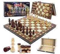 Druuzyl Jeu D'Échecs, Échiquier D'Échecs Portatif Pliable Magnétique 3 en 1 Jeu D'Échecs en Bois 29x29cm Chess Board Set pour La Famille Activités Fête Adultes Enfants Voyages