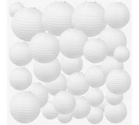Druuzyl Lanternes Papier Blanc 30 Pcs Lampion Papier Lanterne Suspendue Ronde Lanterne en Papier DIY Idéale pour Mariages, Anniversaires, Fêtes (10/15/20/25/30 cm, 6 Pièces par Taille)