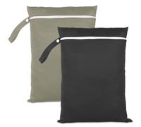 Druuzyl Lot de 2 Sacs humides 40x30 cm (Noir & Vert) - Sacs à Linge imperméables réutilisables avec Fermeture éclair - Idéal pour Maillots de Bain, Serviettes de Plage et Articles de bébé