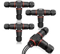 Druuzyl Lot de 4 Boîtes de Jonction IP68 3 Broches - Connecteur de Câble Étanche pour Extérieur/Jardin - Diamètre 3-12mm - Boîtier de Raccordement pour Câbles Souterrains et Électriques (Noir)