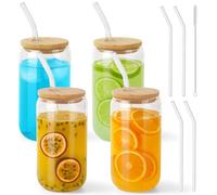 Druuzyl Lot de 4 Verre Canette Verre avec Couvercle et Paille, Gobelets à Smoothie Réutilisables 16oz Verres en Forme de Canette Verres à Cocktail Tasses à Café Glacé pour Smoothie, Bière