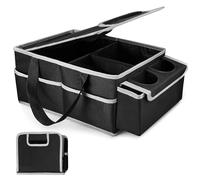 Druuzyl Organiseur de Coffre de Voiture, Rangement Coffre de Voiture Fond Antidérapant, Plusieurs Compartiments, Rangement Pliable pour Accessoires de Voiture avec Couvercle (Noir)