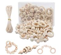 Druuzyl Perles Bois 126 pcs Perles en Bois Naturel, Boules en Bois pour Macramé, Naturel Anneau Bois Kit pour La Fabrication de Bijoux, Bracelets, Décorations Crétives