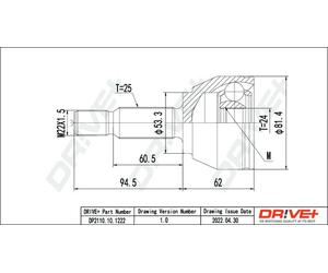 Drve+ DP2110.10.1222 Jeu de joints, arbre de transmission pour FORD