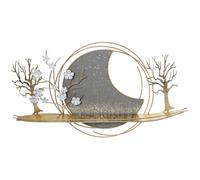 DRW Applique murale avec étagère en métal avec arbres et lune en bleu et doré 11 x 93 x 52 cm