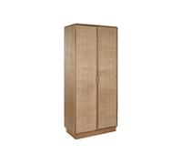DRW Armoire 2 Portes 5 étagères en Bois de chêne et rotin 91 x 45 x 203 cm