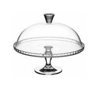 DRW Assiette à gâteau avec couvercle en verre, base avec bord décoratif, piédestal élégant, 32 cm