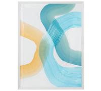 DRW Bestpricepictures Tableau abstrait avec cadre en bois blanc, bleu et jaune 90 x 6 x 120 cm