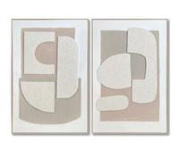 DRW Bestpricepictures Tableau abstrait avec cadre en bois naturel blanc, beige et gris 120 x 80 x 4,5 cm