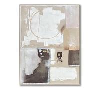 DRW Bestpricepictures Tableau abstrait avec cadre en bois naturel blanc, beige et gris 120 x 90 x 3 cm