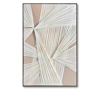 DRW Bestpricepictures Tableau abstrait avec cadre en bois naturel blanc et beige 120 x 80 x 4,5 cm