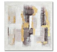DRW Bestpricepictures Tableau abstrait avec cadre en bois naturel blanc et gris 120 x 120 x 4,5 cm