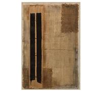 DRW Bestpricepictures Tableau sur toile avec cadre en bois abstrait en noir, beige et marron 80 x 120 x 3,5 cm