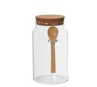 DRW Bocal en verre borosilicate de 1 000 ml avec bouchon en liège et cuillère en bois transparent et marron 17,5 x 10 x 10 cm