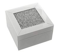 DRW Boîte à bijoux carrée en verre brillant blanc 14 x 14 x 8 cm