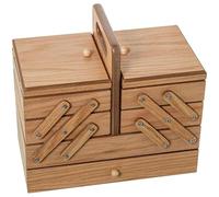 DRW Boîte à couture extensible type accordéon avec tiroir en bois de chêne 26 x 28 x 15 cm