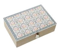 DRW Boîte en Bois rectangulaire décorée de Carreaux Bleus et naturels 24 x 16 x 7 cm