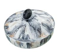 DRW Boîte ronde en métal avec poignée en résine biseautée blanche et noire 29 x 29 x 18 cm