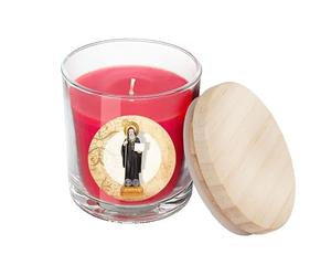 DRW Bougie de Saint Benoît rouge Bocal en verre avec couvercle dans une boîte avec l'Histoire 7 x 7 x 8,5 cm