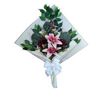 DRW Bouquet de Fleurs artificielles pour cimetière à Mettre dans Un Pot, Un Vase ou sur Une Tombe 73 x 63 x 20 cm (Lilium Grenat)