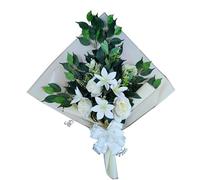 DRW Bouquet de Fleurs artificielles pour cimetière à Mettre dans Un Pot, Un Vase ou sur Une Tombe 73 x 63 x 20 cm (lys et Roses Blanches)