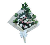 DRW Bouquet de Fleurs artificielles pour cimetière à Mettre dans Un Pot, Un Vase ou sur Une Tombe 73 x 63 x 20 cm (Blanc et Rose)