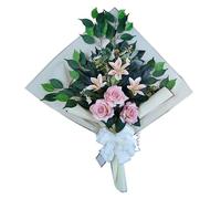 DRW Bouquet de Fleurs artificielles pour cimetière à Mettre dans Un Pot, Un Vase ou sur Une Tombe 73 x 63 x 20 cm (lys et Roses Roses)