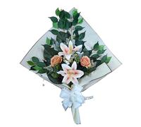 DRW Bouquet de Fleurs artificielles pour cimetière à Mettre dans Un Pot, Un Vase ou sur Une Tombe 73 x 63 x 20 cm (Liliums Oranges)