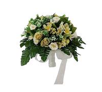 DRW Bouquet de Mariée Beige avec Roses et Fleurs Sauvages Petit Bouquet Artificiel Mariée Beis 27x40Ø cm
