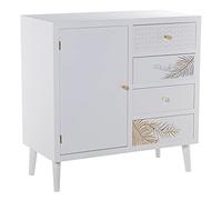 DRW Buffet avec 1 Porte et 4 tiroirs en Bois avec Relief, Feuille Blanche et dorée 80 x 40 x 80 cm, Multicolore, estandar