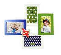 DRW Cadre photo multiple Avion pour enfant Bleu et vert 4 photos 40 x 38 x 5 cm