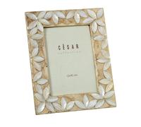 DRW Cadre photo nacré pour photo de 13 x 18 cm avec fleurs en relief naturel et grillé, 1 x 19,5 x 24,5 cm