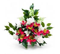 DRW Centre de Fleurs artificielles Roses et Blanches 60 x 15 x 60 cm | Pour églises, cimetières et célébrations, orchidées, roses