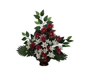 DRW Centre Fleurs cimetière Santos chrysanthèmes Roses et clochettes Blanches 62 x 60 cm
