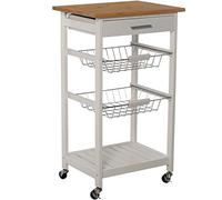 DRW Chariot de Cuisine avec 2 paniers et 1 tiroir en Bois Blanc 47 x 37 x 86 cm
