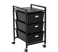 DRW Chariot de Salle de Bain avec 3 tiroirs en métal et PP avec roulettes en Noir 65x32.5x39 cm